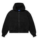 BLACK DOUBLE ZIP BOXY HOODIE
